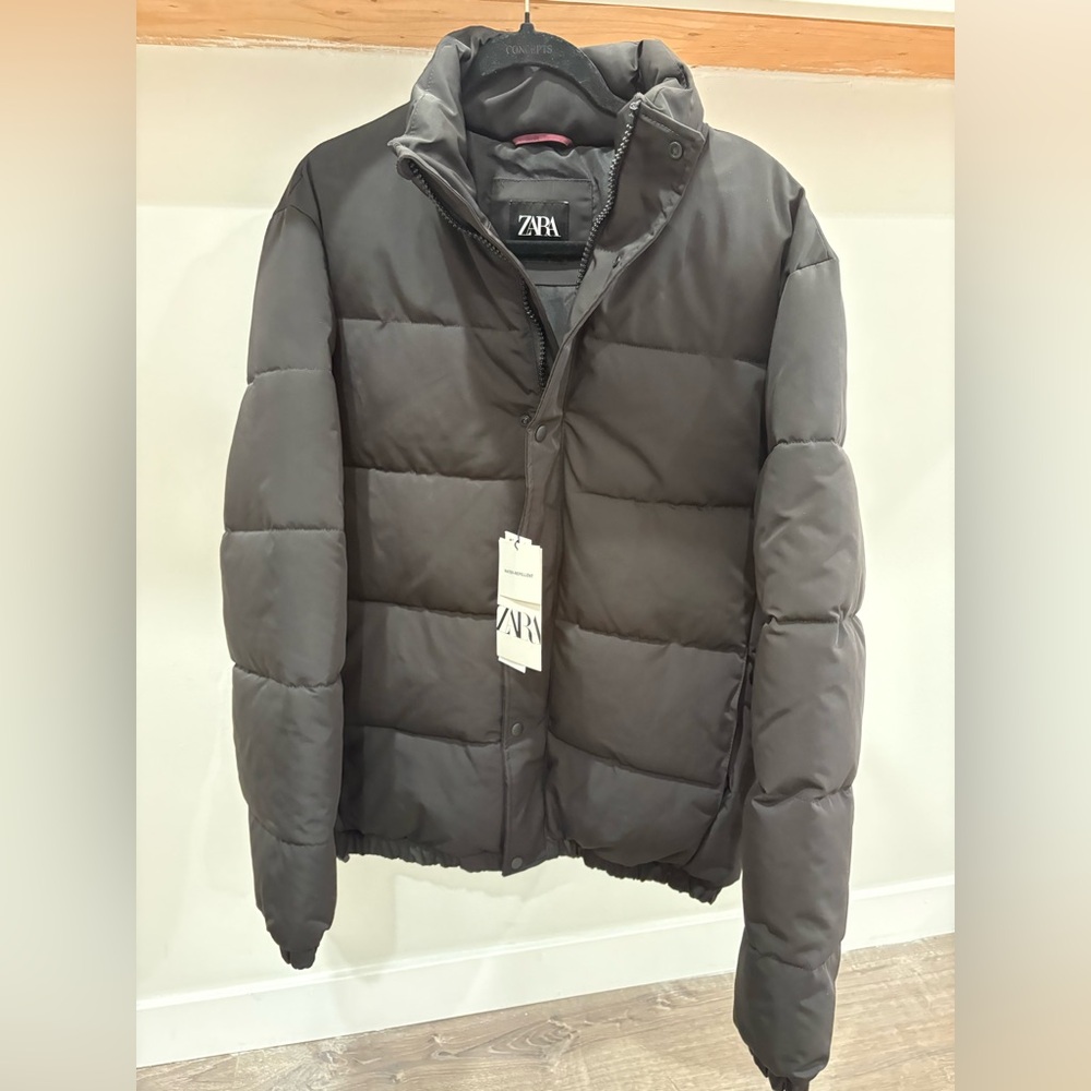 Zara Men's Medium Black Technical Puffer Jacket NWT